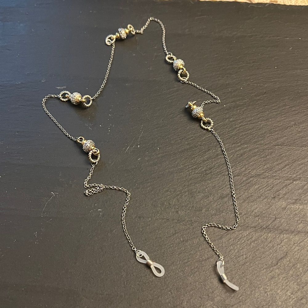 🌟 Handcrafted Silver Eyeglass Chain with gold accents – Sleek & Stylish 🌟